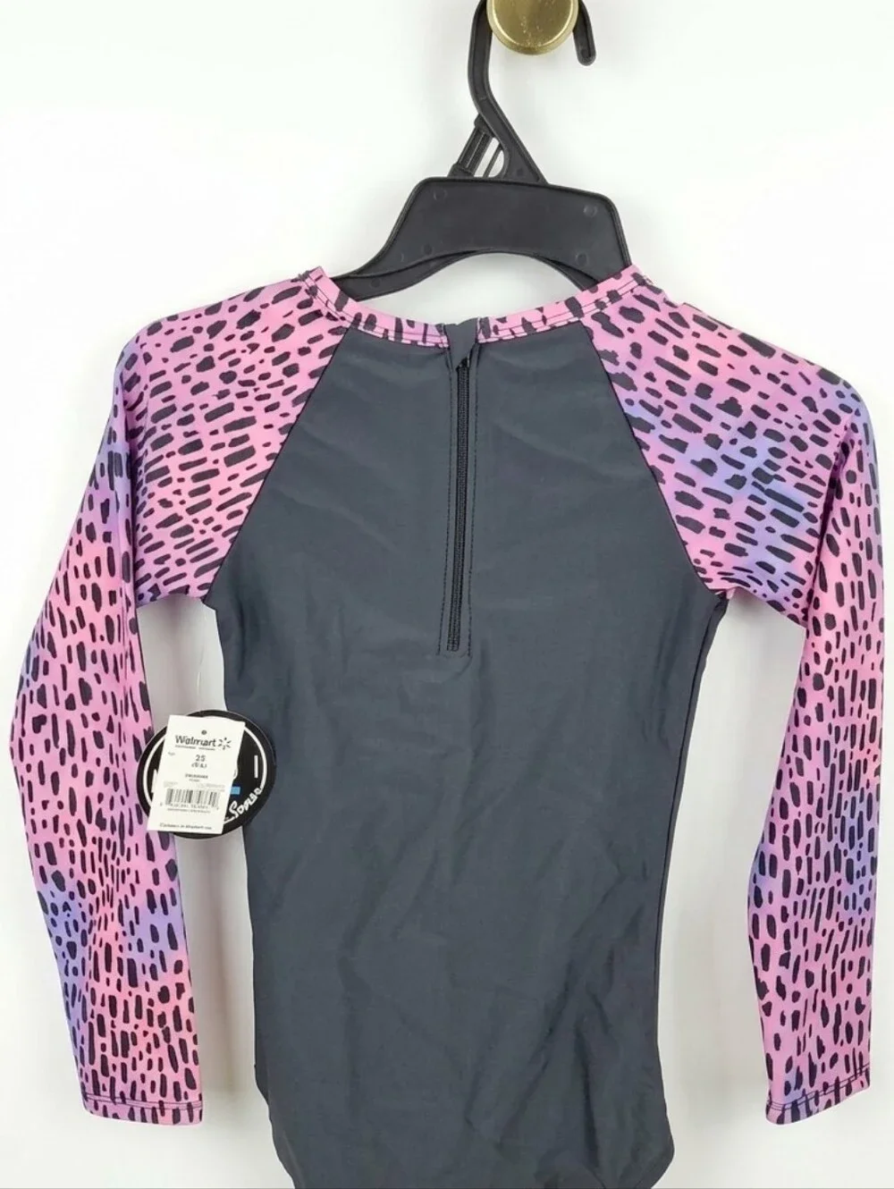 Maui and Sons Girls Long Sleeve One-Piece Swimsuit Black Pink XS 4/5 NWT